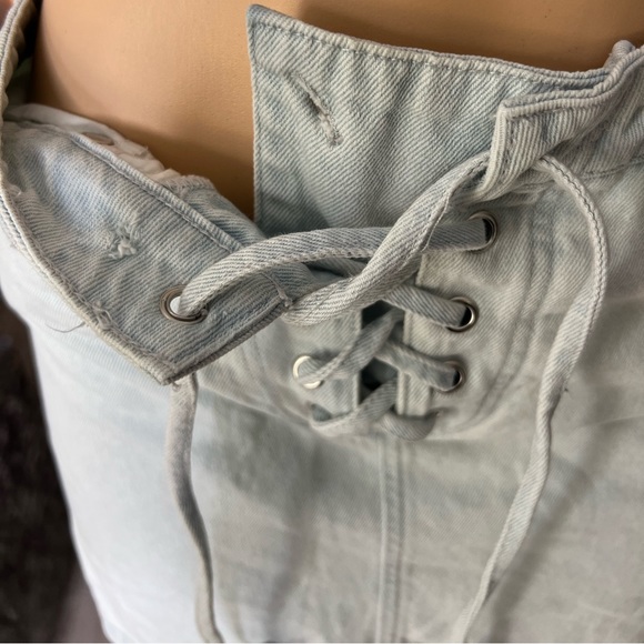 F21 skirt lace up corset denim jean light wash western boho sexy cute - Picture 4 of 4